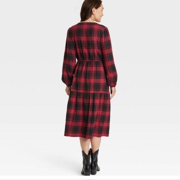 NWT Knox Rose red and black plaid flannel tiered midi dress Size XL - Picture 2 of 9